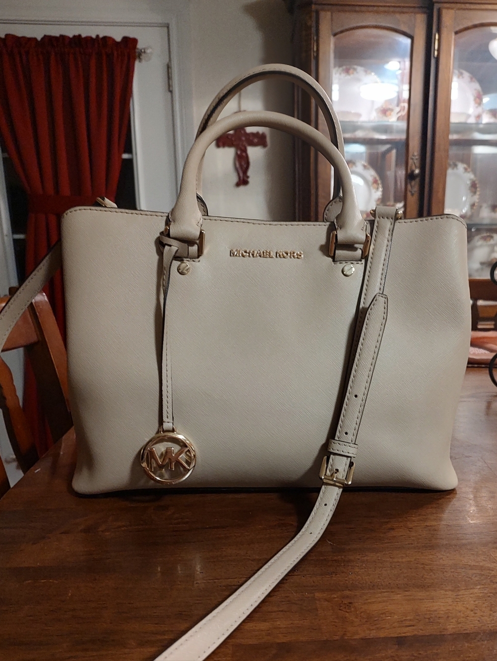 Michael Kors Cream Saffiano Leather Satchel with Gold Hardware